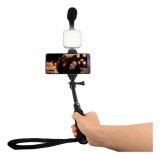 Video Making Kit AY-49Z cu Trepied, Lumină LED, Microfon si Telecomanda &ndash; Selfie Stick Profesional pentru Telefon