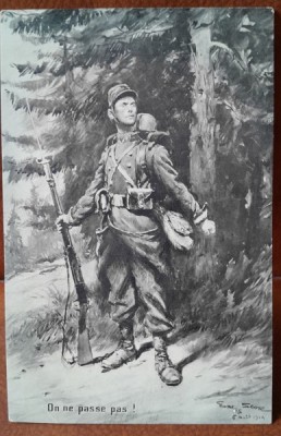 Carte postala, soldat la datorie, perioada interbelica foto