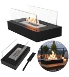 Semineu de masa bio independent, dreptunghiular, fara fum, cu sticla design modern