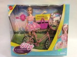 Papusa Fashion Girl cu Bicicleta si Catei, 29 cm, Plastic, Multicolor, +3 Ani, Set Papusa si Accesorii