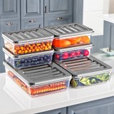 Set GinzaMaison Freshbox pentru pastrare si depozitare alimente, 6 Cutii cu capac (4X600 ml, 2X1200 ml), Alb Transparent, Capac Gri