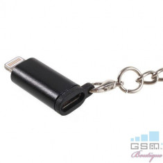 Adaptor USB Lightning 8 Pin - Type C iPhone Samsung HTC LG Huawei Universal Tip Breloc Negru foto