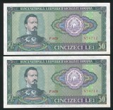 Pereche Bancnote 50 Lei 1966 RSR Romania UNC (Necirculata) Consecutive - Numismatica
