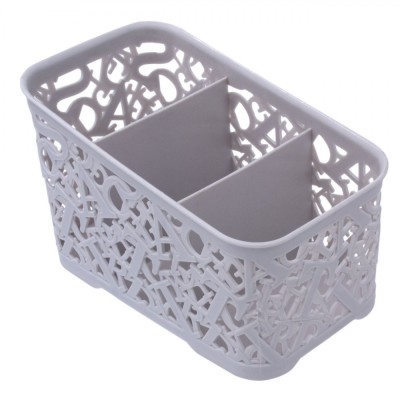 Suport Pixuri, Model, 3 Compartimente, Culoare Gri, Material Plastic, Dimensiuni 18.5x11x11.5cm foto