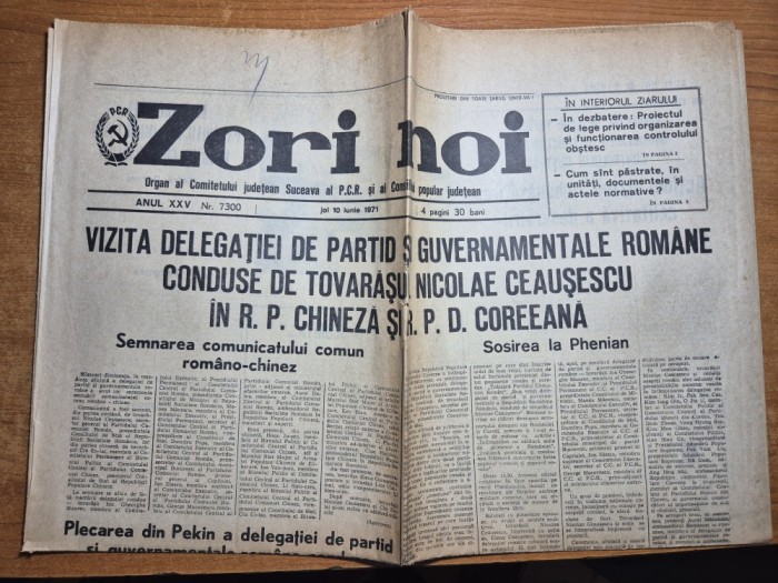 ziarul zori noi 10 iunie 1971 - vizita lui ceausescu in china