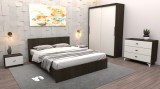 Set Dormitor Tania Wenghe + Alb Pat 160 cm x 200 cm + Noptiere + Dulap cu usi glisante 150 cm x 200 cm + comoda