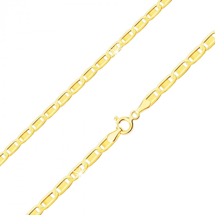 Lanț din aur galben 585, zale ovale strălucitoare, dreptunghi neted, 550 mm
