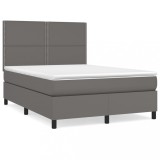 Cumpara ieftin Pat box spring cu saltea, gri, 140x200 cm, piele ecologica