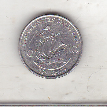 bnk mnd East Caribbean States 10 centi 2002 , corabie foto