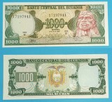 Bancnota Ecuador 1000 Sucres 1988 UNC Ruminahui Serie IY P#125 Hartie 156x66mm