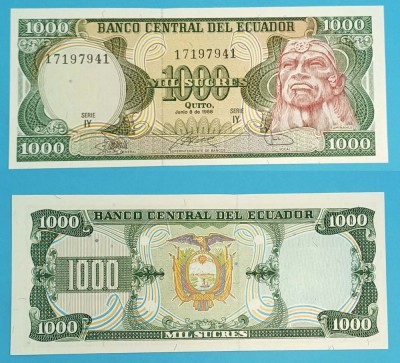 Ecuador (p#125) 1.000 Sucres 1988 UNC &amp;#039;Ruminahui&amp;#039; serie: IY 17197941 foto