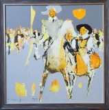 Pictura Don Quijote, Mugur Popa, 60x60 cm, Panza In, Pictor Roman, Arta Originala cu Rama Lemn