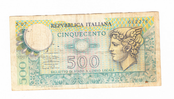 Bancnota Italia 500 lire 1974, stare buna