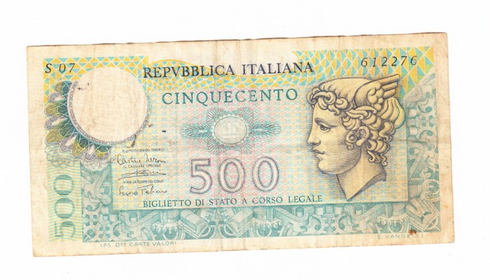 Bancnota Italia 500 lire 1974, stare buna