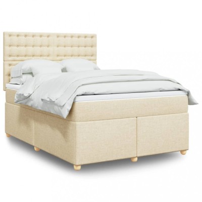 vidaXL Pat box spring cu saltea, crem, 160x200 cm, material textil 3291350 foto