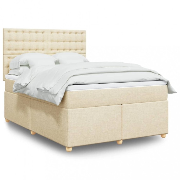 vidaXL Pat box spring cu saltea, crem, 160x200 cm, material textil 3291350