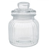 Borcan Sticlă, Design &icirc;n Relief, Transparență, Capacitate 640 ml, Diametru 10.5 cm, &Icirc;nălțime 15 cm, Oem