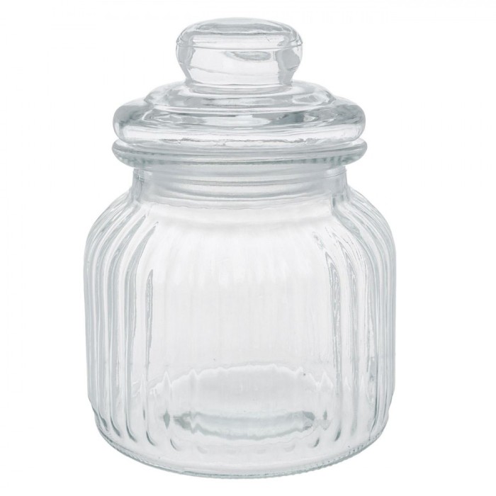 Borcan Sticlă, Design &icirc;n Relief, Transparență, Capacitate 640 ml, Diametru 10.5 cm, &Icirc;nălțime 15 cm