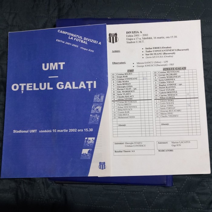 program+foaie joc UM Timisoara - Otelul Galati