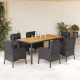 Set mobilier de grădină cu perne, 7 piese, negru, poliratan