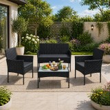 Set mobilier de gradina 4 locuri Songmics, ratan PE, masa cu sticla