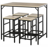 Set Masă &Icirc;naltă cu 4 Scaune HOMCOM &icirc;n Stil Industrial, Metal și Lemn, Stejar Deschis, Perfect pentru Dining | Aosom Rom&acirc;nia