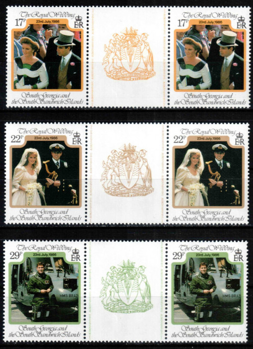 Georgia de Sud 1986, Mi #147-149**, Nunta Printului Andrew, MNH! Cota 14,70 &euro;!