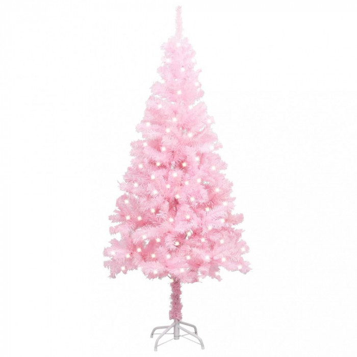 Brad de Crăciun artificial LED-uri&amp;suport roz 240 cm PVC