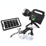 Kit solar de iluminat GDPlus GD-P70 cu 3 becuri, lanterna, trepied, panou solar, IPF