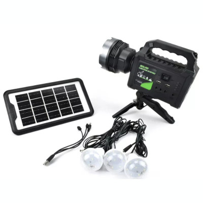 Kit solar de iluminat GDPlus GD-P70 cu 3 becuri, lanterna, trepied, panou solar foto