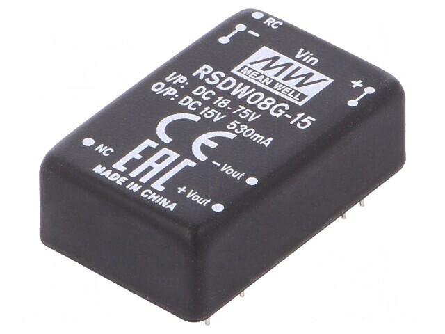 Convertor DC/DC 8W 18-75V la 15V 530mA THT