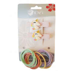 Set 16 elastice de par cu 2 agrafe cu Ponei, 5 cm, Roz, 51BJ