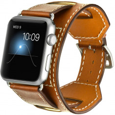 Curea iUni compatibila cu Apple Watch 1/2/3/4/5/6/7, 40mm, Cuff 4 in 1, Piele, Maro foto