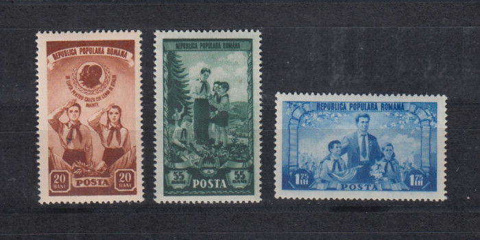 ROMANIA 1952 LP 323 A III-A ANIVERSARE A ORGANIZATIEI DE PIONIERI SERIE MNH