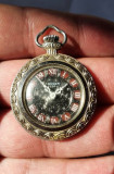 Ceas vintage argintiu tip medalion dama Anker 09, diametru 3.5 cm, functionabil