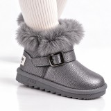 Cumpara ieftin Cizme gri sidefat pentru fetite cu catarama, Superbaby, Model Pufy, Piele