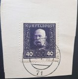 Imperiul Austro-Ungar (Feldpost WWI) 1915-Marcă Poștală Militară de Război (K.u.K. Feldpost) Franz Joseph I 40 Heller Violet-Albăstrui pe Decupaj -TG1