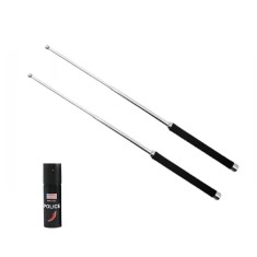 Set doua bastoane telescopice pliabile si spray paralizant chili DEPOX&reg;, 65 cm/ 60 ml , argintiu, husa inclusa