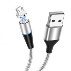 Cablu de date si incarcare, 38988, USB Tip A tata la MicroUSB tata, conector magnetic detasabil, lungime 1 m, 3 A, alb cu gri foto