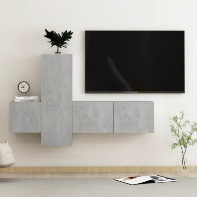 vidaXL Set de dulapuri TV, 3 buc., gri beton, lemn prelucrat foto
