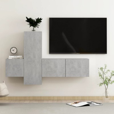 vidaXL Set de dulapuri TV, 3 buc., gri beton, lemn prelucrat 3079074 foto
