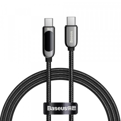 Cablu Date si Incarcare USB-C - USB-C Baseus Display, 100W, 1m, Negru CATSK-B01 foto