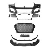 Set bara fata AUDI A3 (8V), 06.2012-07.2016, cu gauri spalator si 4 senzori parcare; grunduit, de vopsit; type RS3; cu grile, cu spoiler; cu suport n