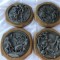 Splendid lot de 4 tablouri zinc masiv vechi,pe suport lemn stejarAnotimpurile