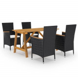 VidaXL Set masă pentru grădină, 5 piese, cu perne, negru