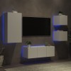 VidaXL Unități de perete TV cu LED-uri, 5 piese, alb, lemn prelucrat