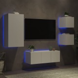 VidaXL Unități de perete TV cu LED-uri, 5 piese, alb, lemn prelucrat