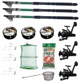Set 3 lansete eastshark 2,7m, trei mulinete LS500, trei gute, trei monturi, minciog, pufuleti