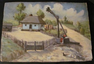 PVM - Tablou &amp;quot;Rustic&amp;quot; u/c pictat pe ambele fete / semnat indescifrabil / FRUMOS! foto