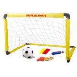 Set Poarta de Fotbal pentru Copii, Cyrax, 60x90 cm, Minge, Cartonase, Pompa, Fluier, Interactiv, Distractiv, Galben